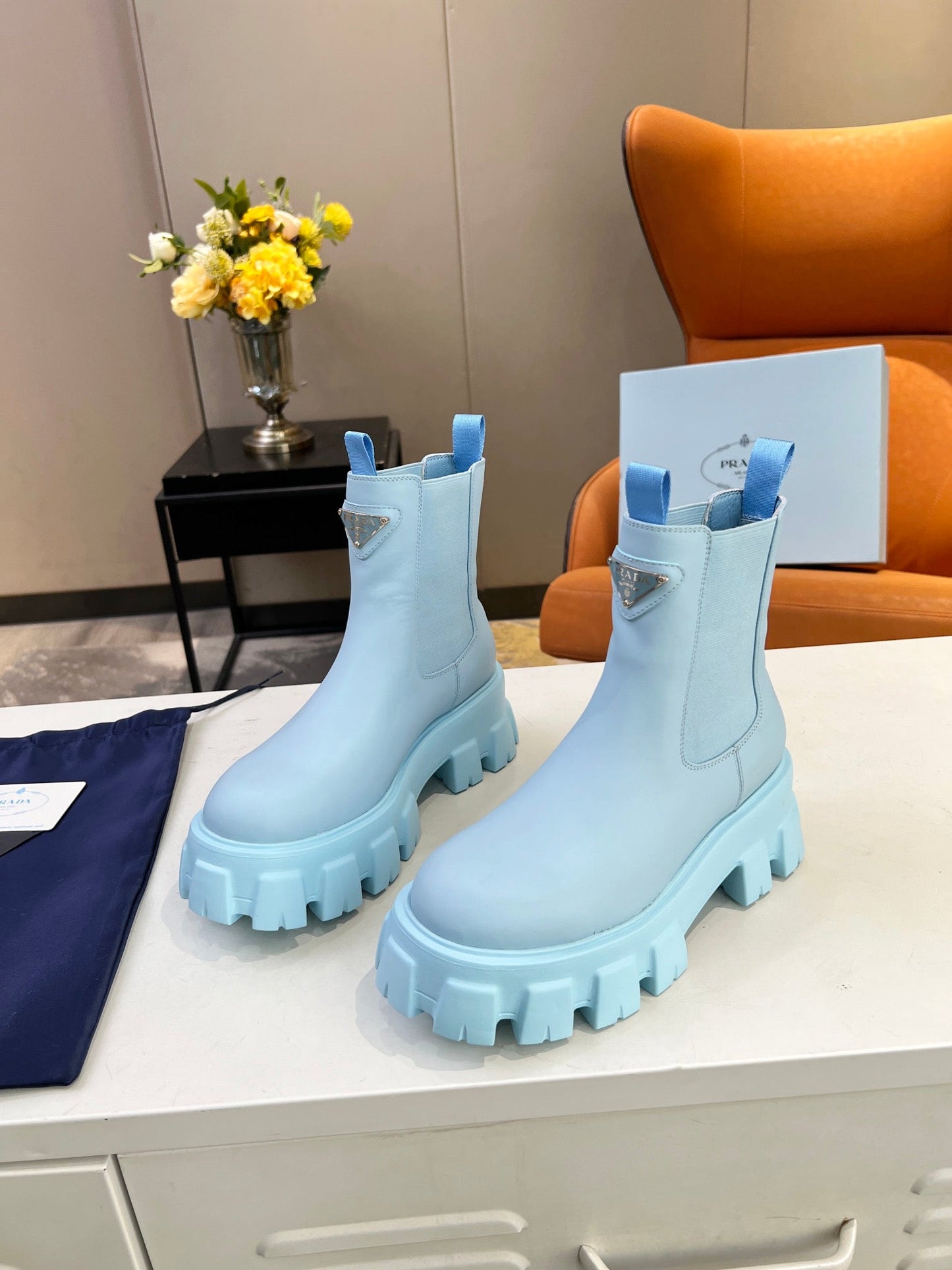 PRA MONOLITH BRUSHED BOOTIES 55 SKY CALFSKIN - 35