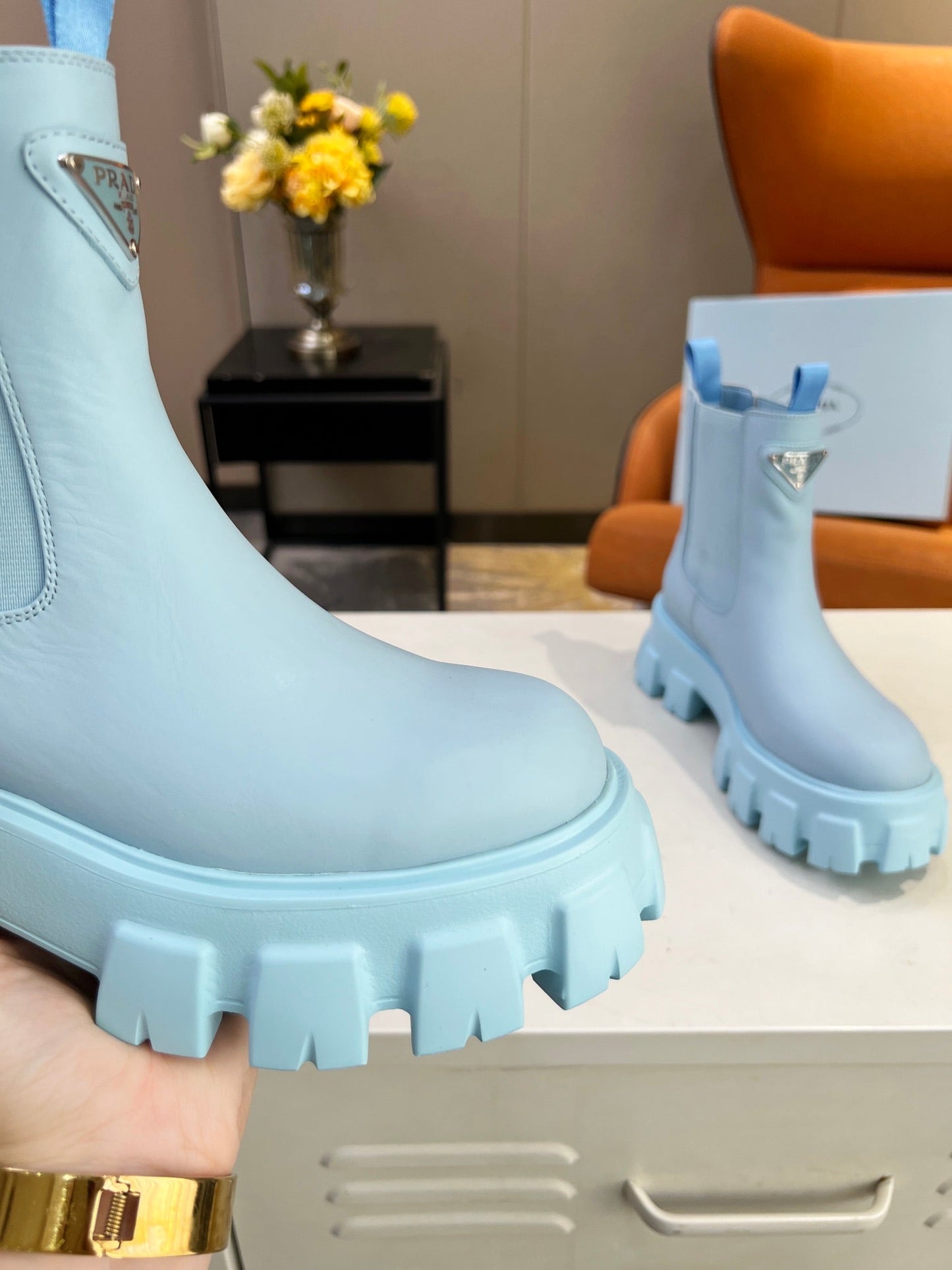 PRA MONOLITH BRUSHED BOOTIES 55 SKY CALFSKIN - 35