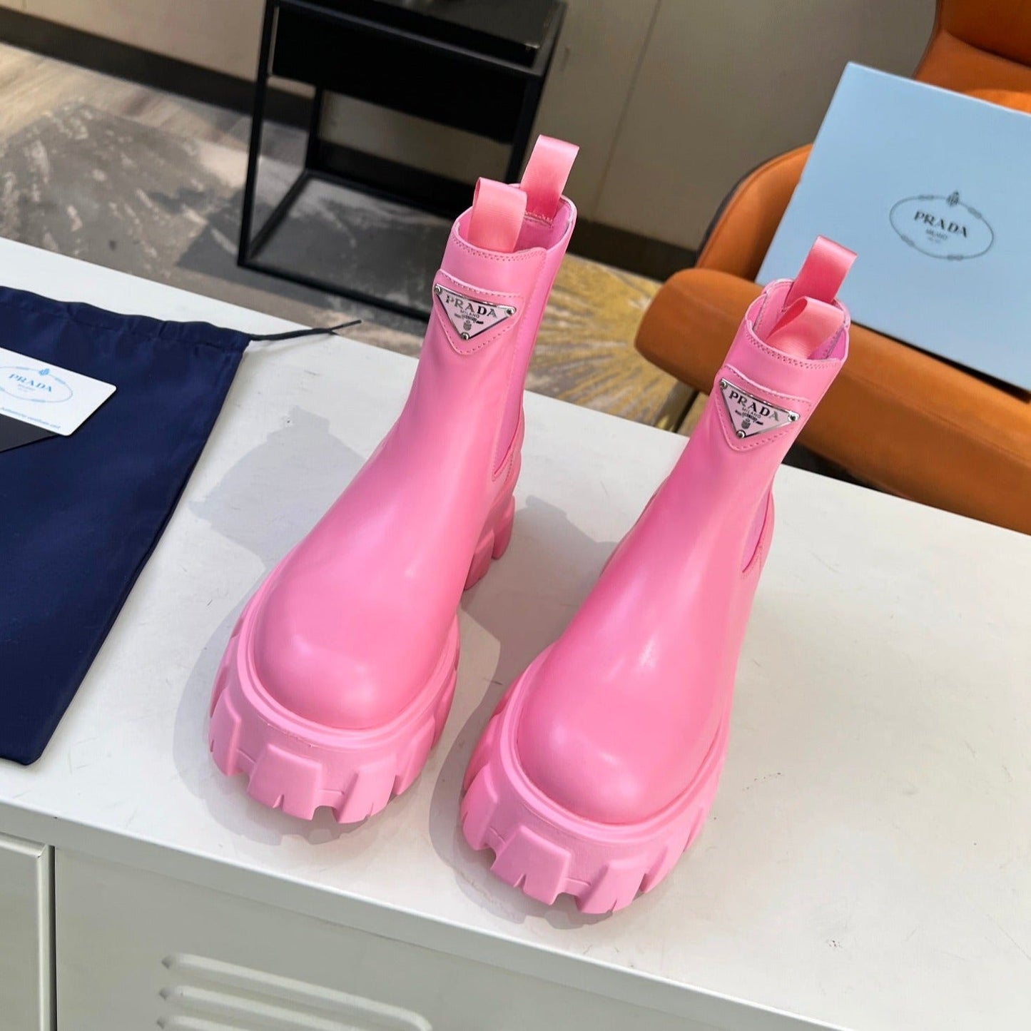 PRA MONOLITH BRUSHED BOOTIES 55 BRIGHT PINK CALFSKIN - 35
