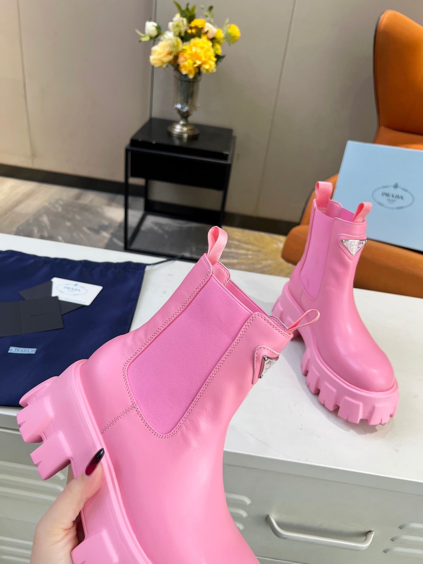 PRA MONOLITH BRUSHED BOOTIES 55 BRIGHT PINK CALFSKIN - 35