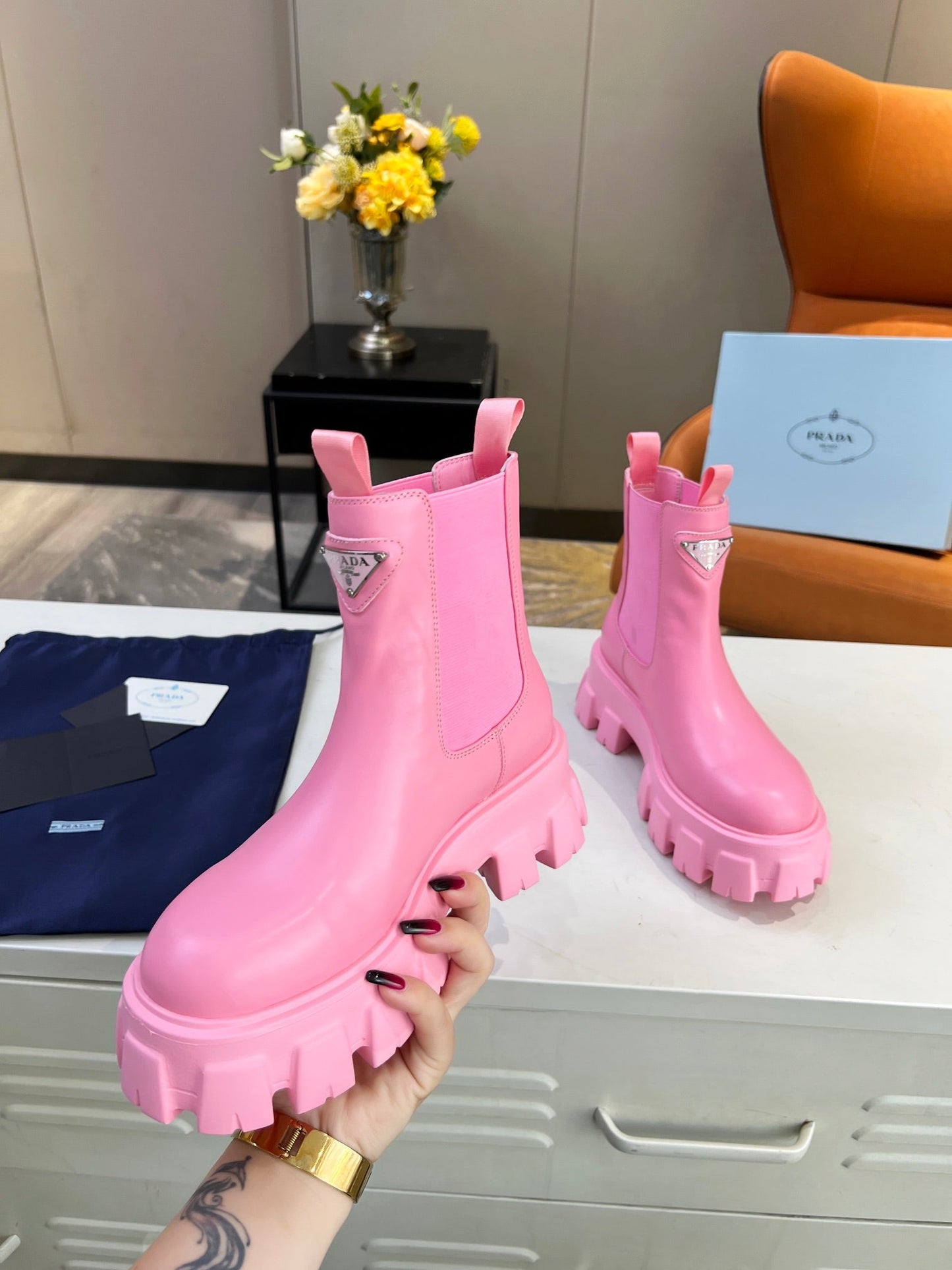 PRA MONOLITH BRUSHED BOOTIES 55 BRIGHT PINK CALFSKIN - 35