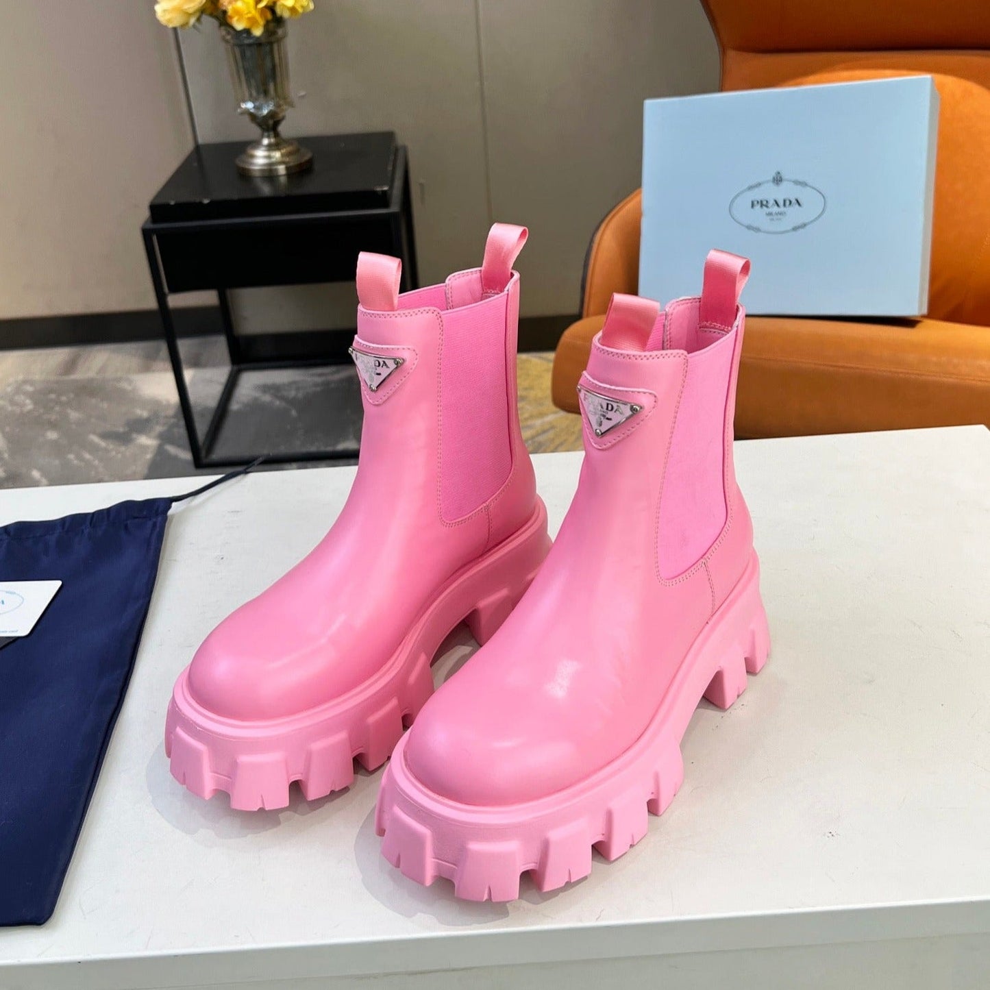 PRA MONOLITH BRUSHED BOOTIES 55 BRIGHT PINK CALFSKIN - 35