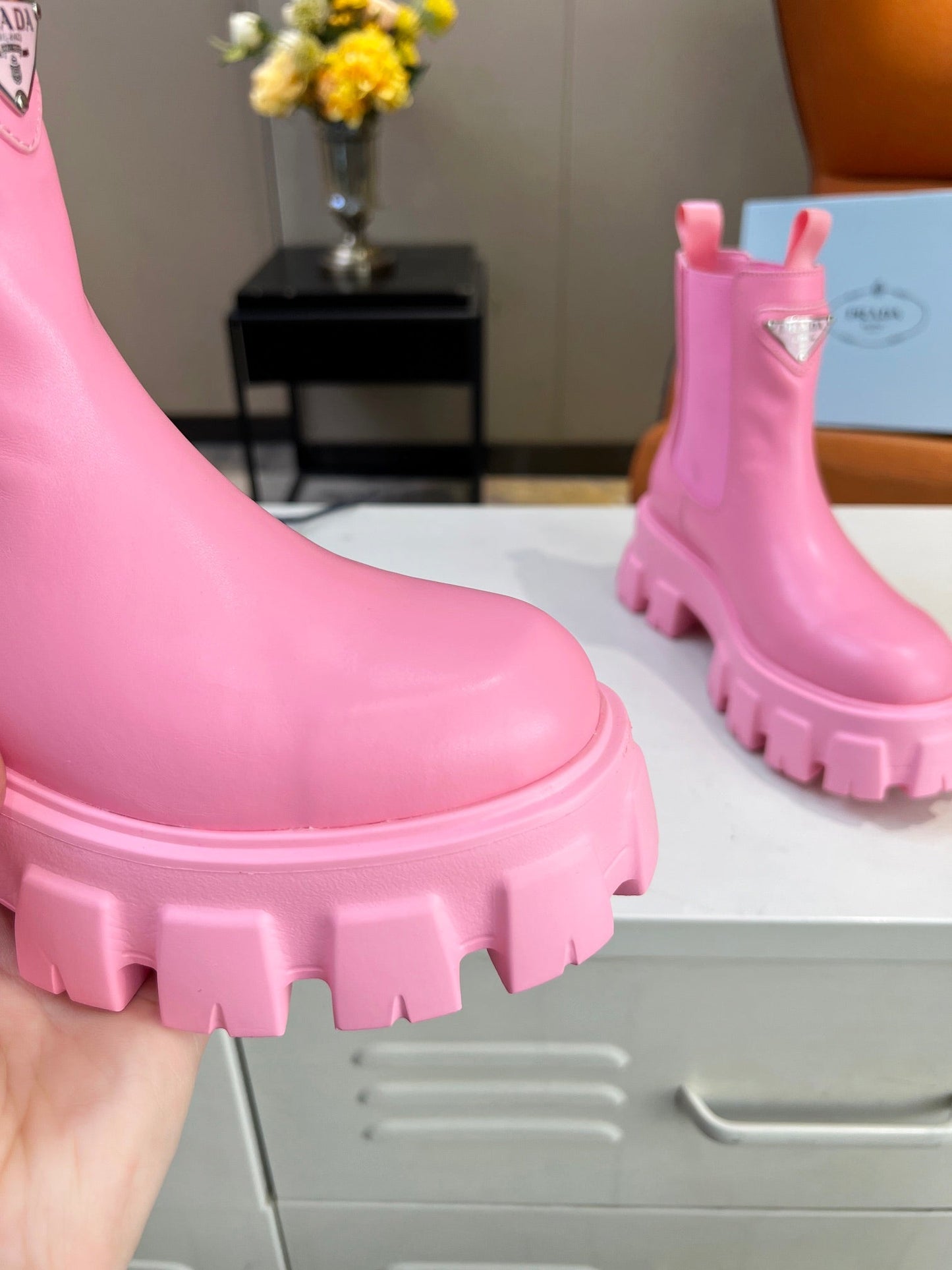 PRA MONOLITH BRUSHED BOOTIES 55 BRIGHT PINK CALFSKIN - 35