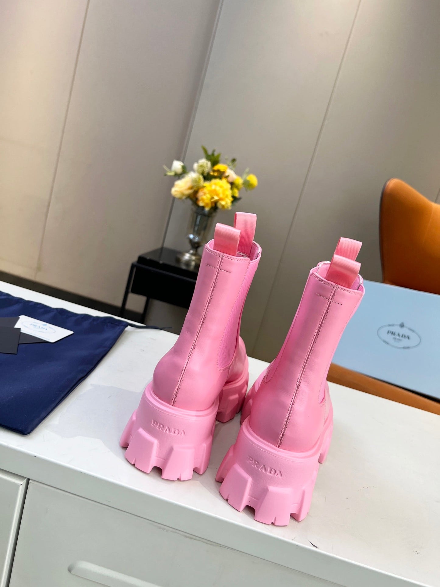 PRA MONOLITH BRUSHED BOOTIES 55 BRIGHT PINK CALFSKIN - 35