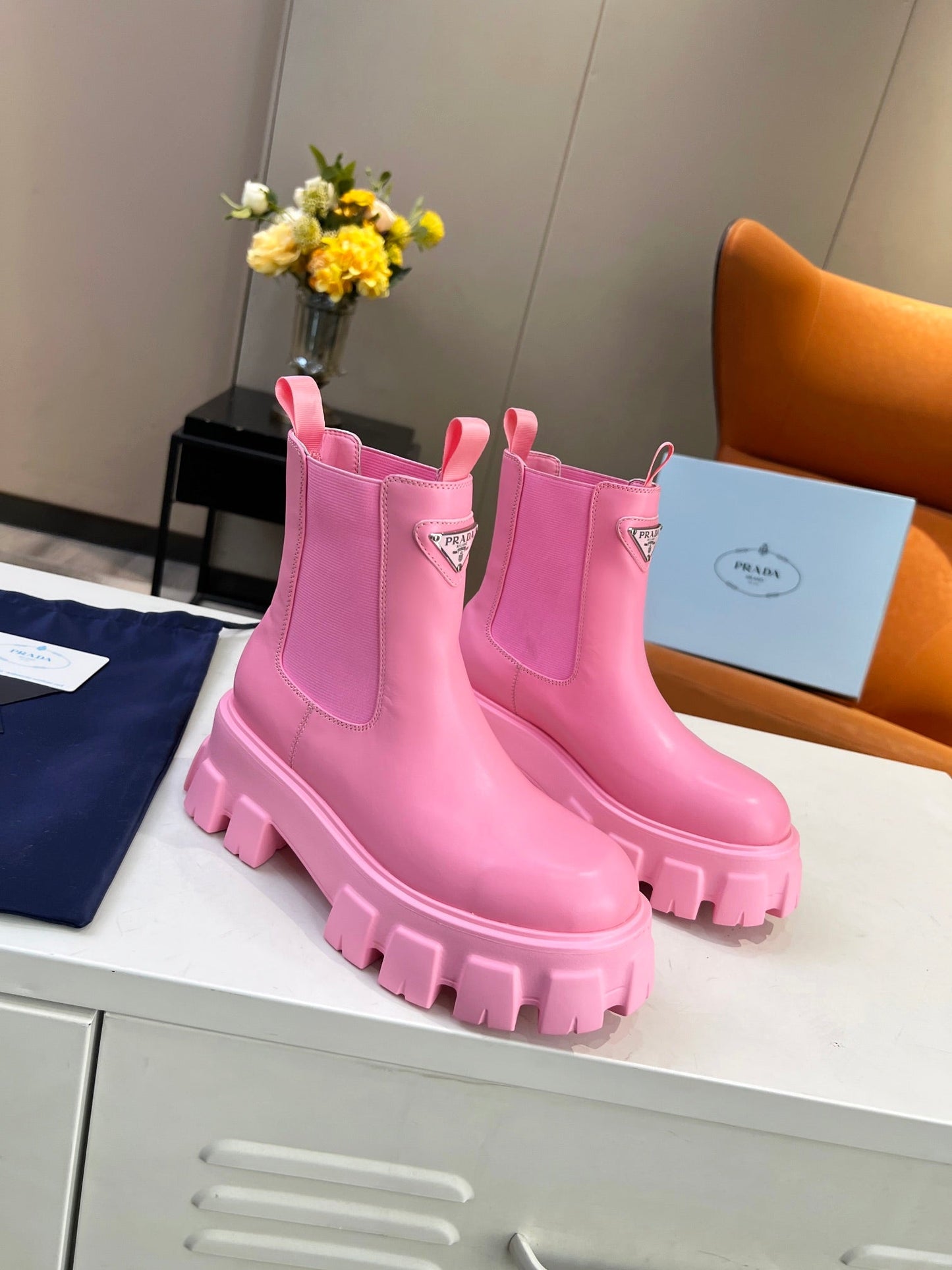 PRA MONOLITH BRUSHED BOOTIES 55 BRIGHT PINK CALFSKIN - 35