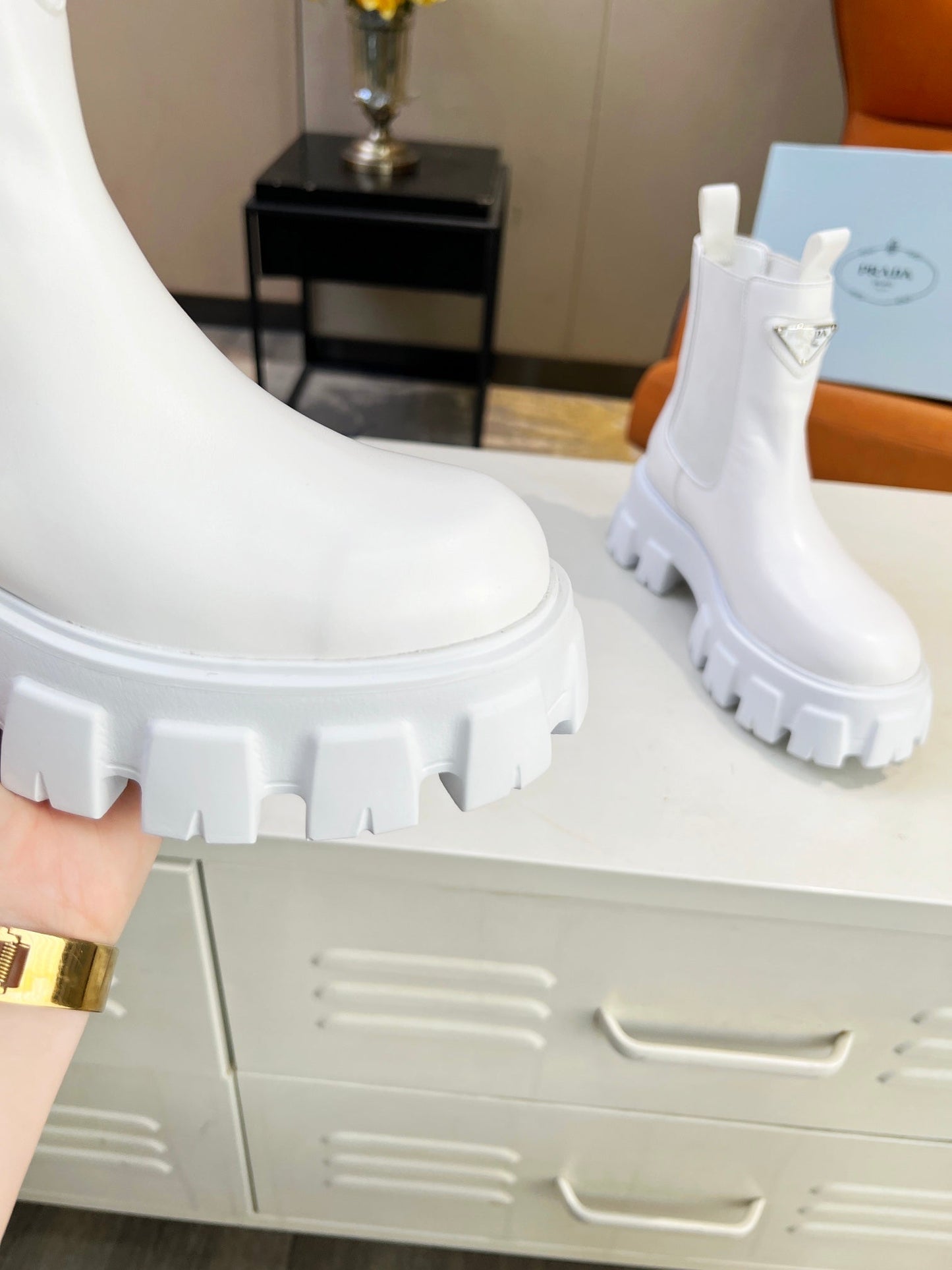 PRA MONOLITH BRUSHED BOOTIES 55 WHITE CALFSKIN - 35