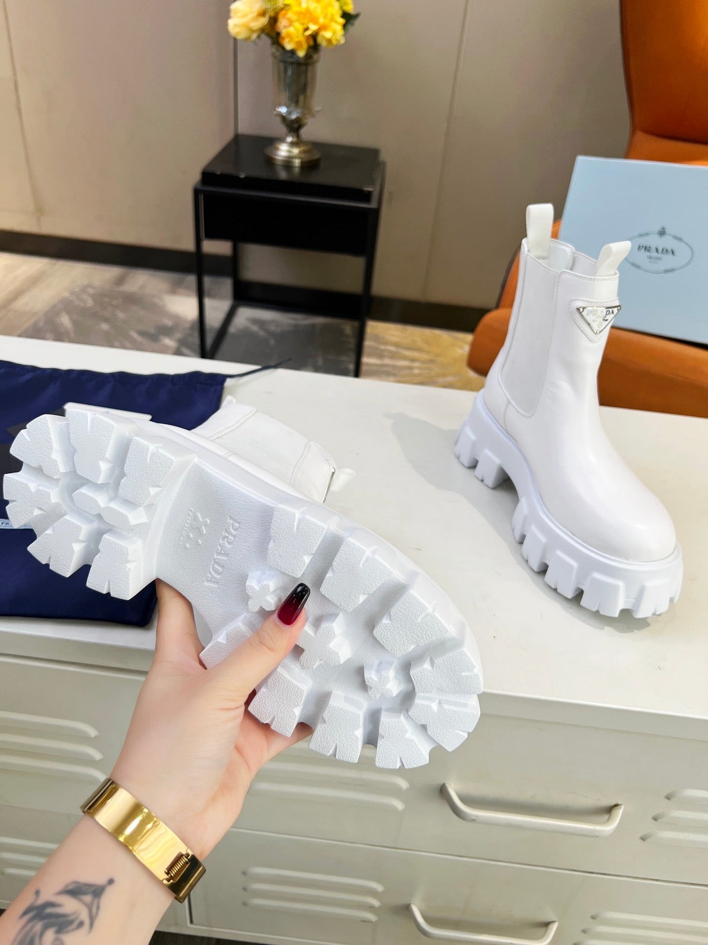 PRA MONOLITH BRUSHED BOOTIES 55 WHITE CALFSKIN - 35