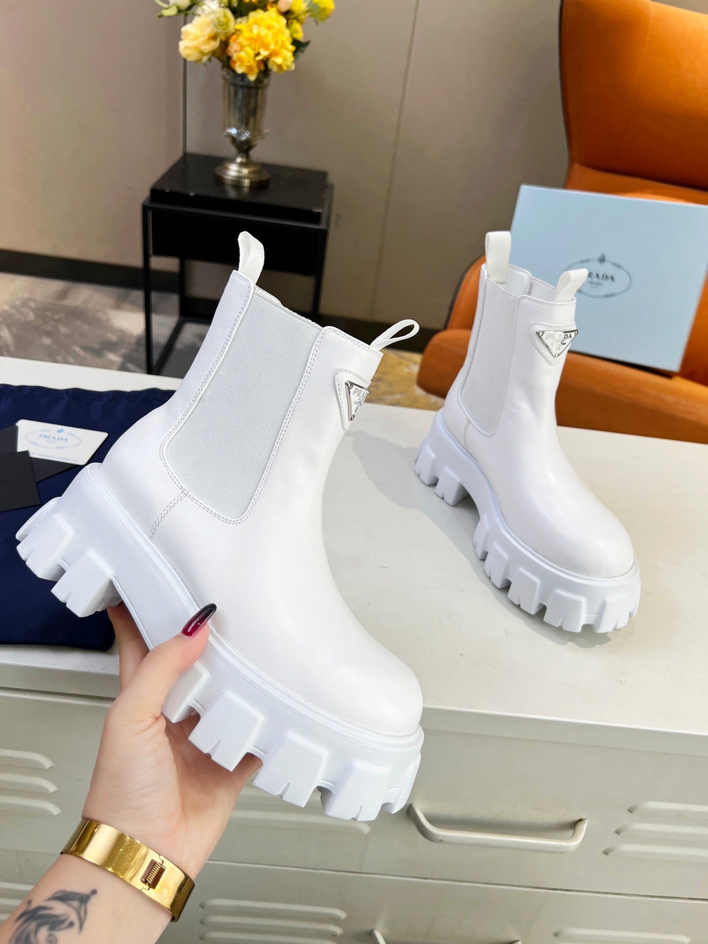 PRA MONOLITH BRUSHED BOOTIES 55 WHITE CALFSKIN - 35