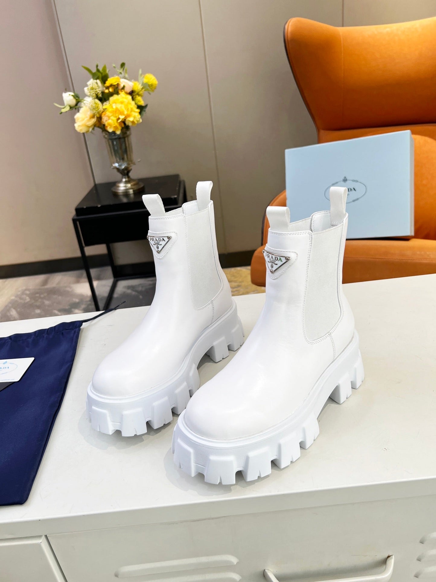 PRA MONOLITH BRUSHED BOOTIES 55 WHITE CALFSKIN - 35