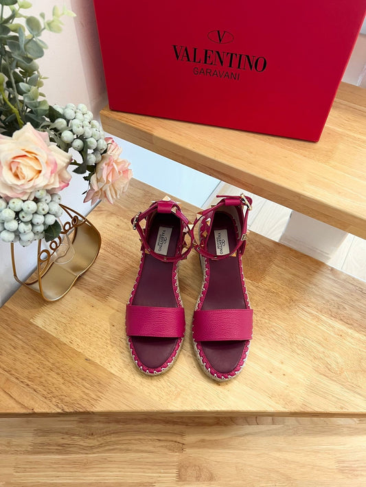 БОСОНІЖКИ-ТАНКЕТКА VALENTINO 26S З ТЕМНО-РОЖЕВОЇ ТЕЛЯЧОЇ ШКІРИ