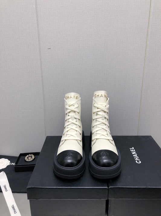 MARTIN SHORT BOOTS WHITE MIX BLACK LAMBSKIN - 35