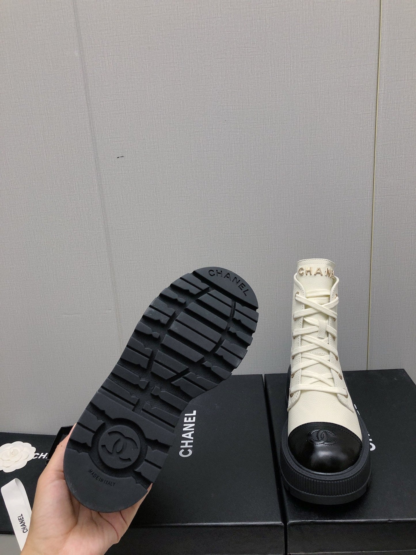 MARTIN SHORT BOOTS WHITE MIX BLACK LAMBSKIN - 35