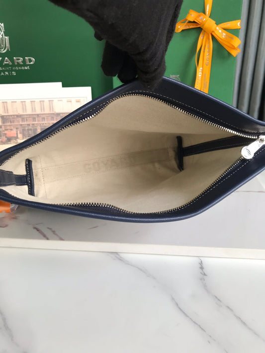 СУМКА CONTI POUCH 24 ЗІ ШКІРИ ЯГНЯТИ ТА КАНВИ GOYARDINE ВІДТІНКУ NAVY BLUE