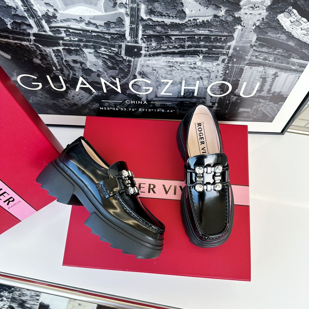 VIV' RANGERS LOAFERS IN BLACK SHINY CALFSKIN STRASS BUCKLE - 35