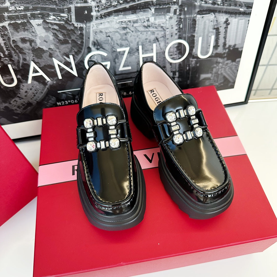 VIV' RANGERS LOAFERS IN BLACK SHINY CALFSKIN STRASS BUCKLE - 35