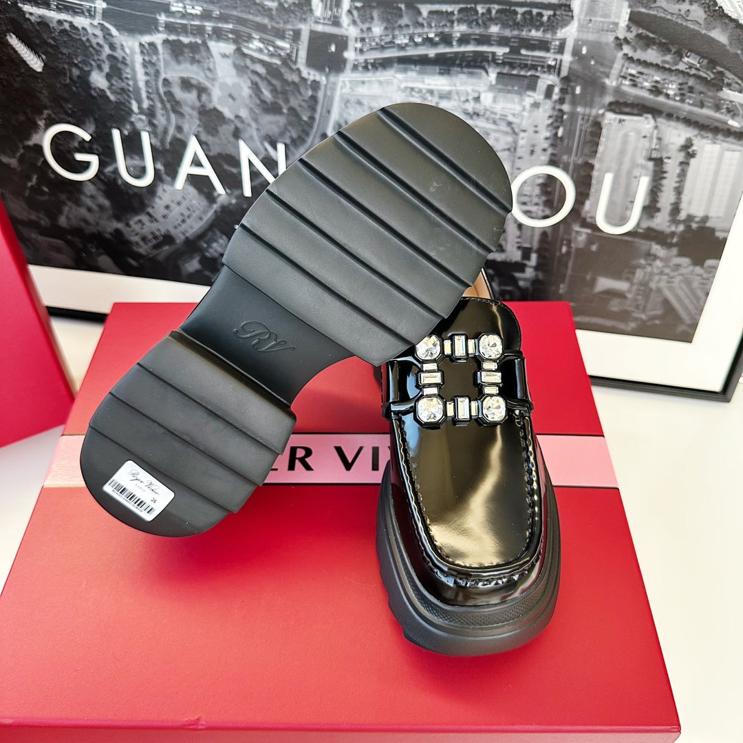 VIV' RANGERS LOAFERS IN BLACK SHINY CALFSKIN STRASS BUCKLE - 35