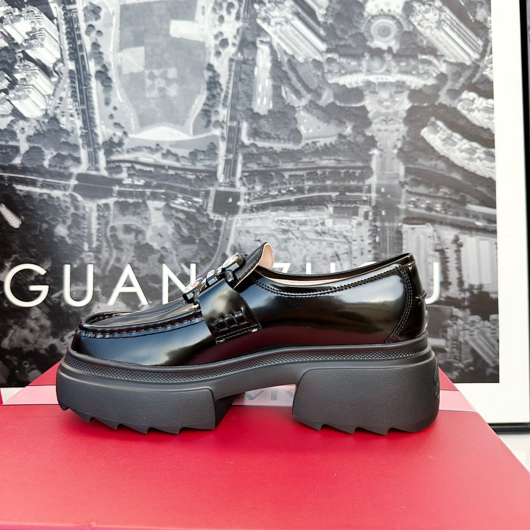 VIV' RANGERS LOAFERS IN BLACK SHINY CALFSKIN STRASS BUCKLE - 35