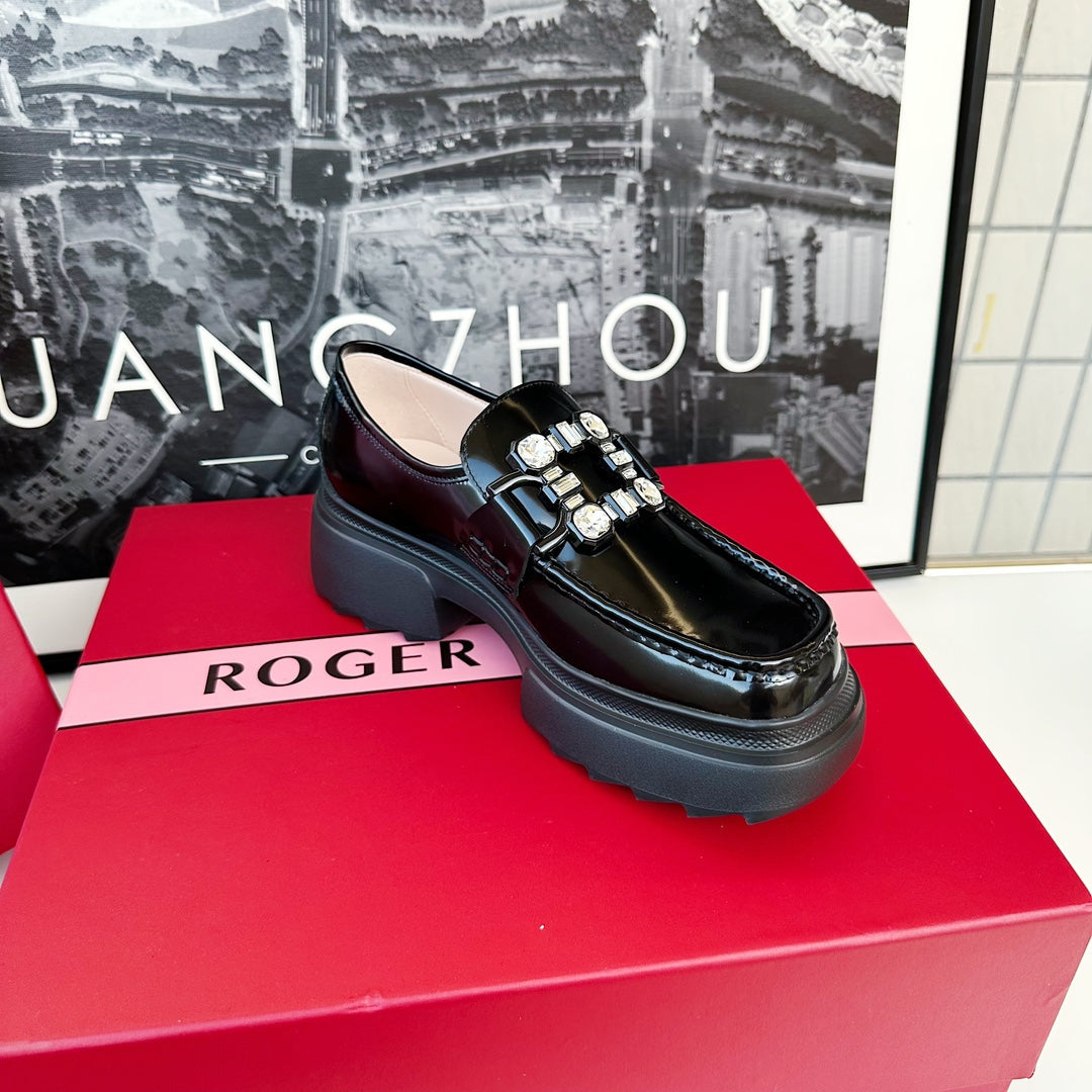 VIV' RANGERS LOAFERS IN BLACK SHINY CALFSKIN STRASS BUCKLE - 35
