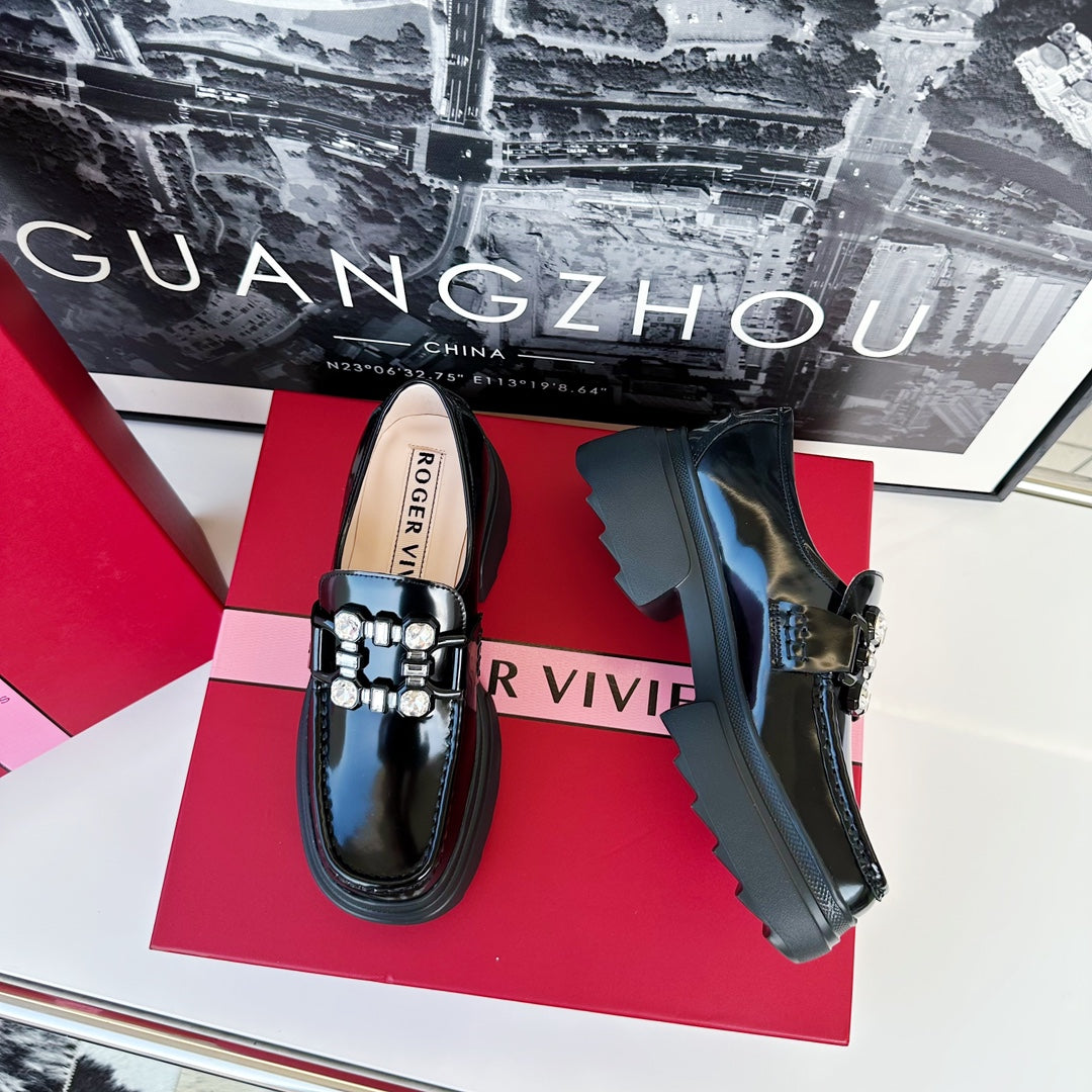 VIV' RANGERS LOAFERS IN BLACK SHINY CALFSKIN STRASS BUCKLE - 35