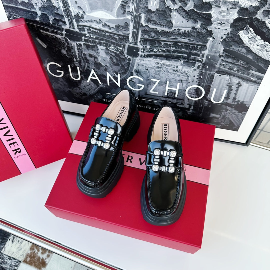 VIV' RANGERS LOAFERS IN BLACK SHINY CALFSKIN STRASS BUCKLE - 35
