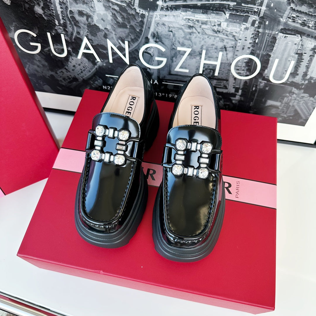 VIV' RANGERS LOAFERS IN BLACK SHINY CALFSKIN STRASS BUCKLE - 35