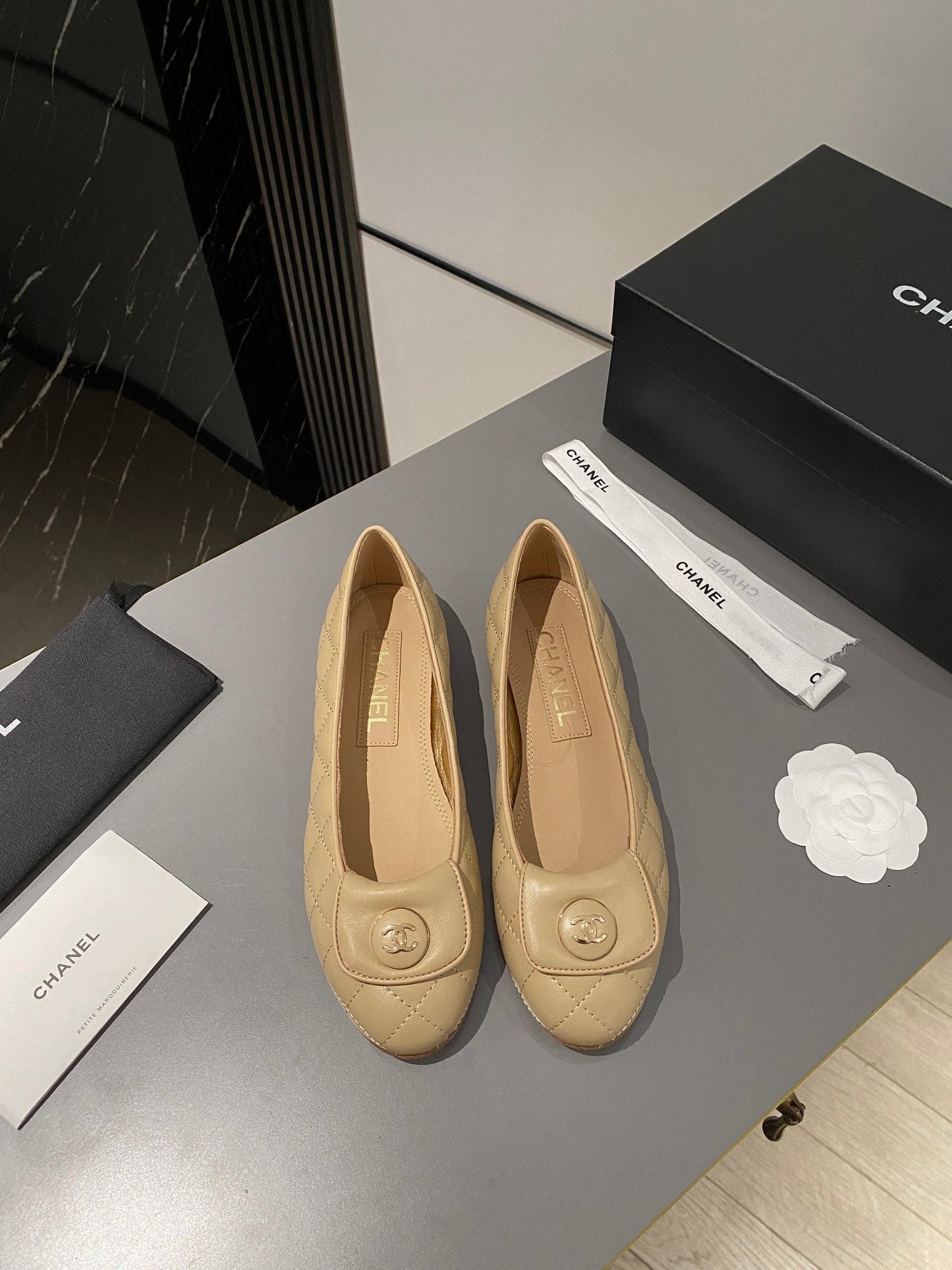 BALLET FLAT BEIGE CREAM LAMBSKIN - 35