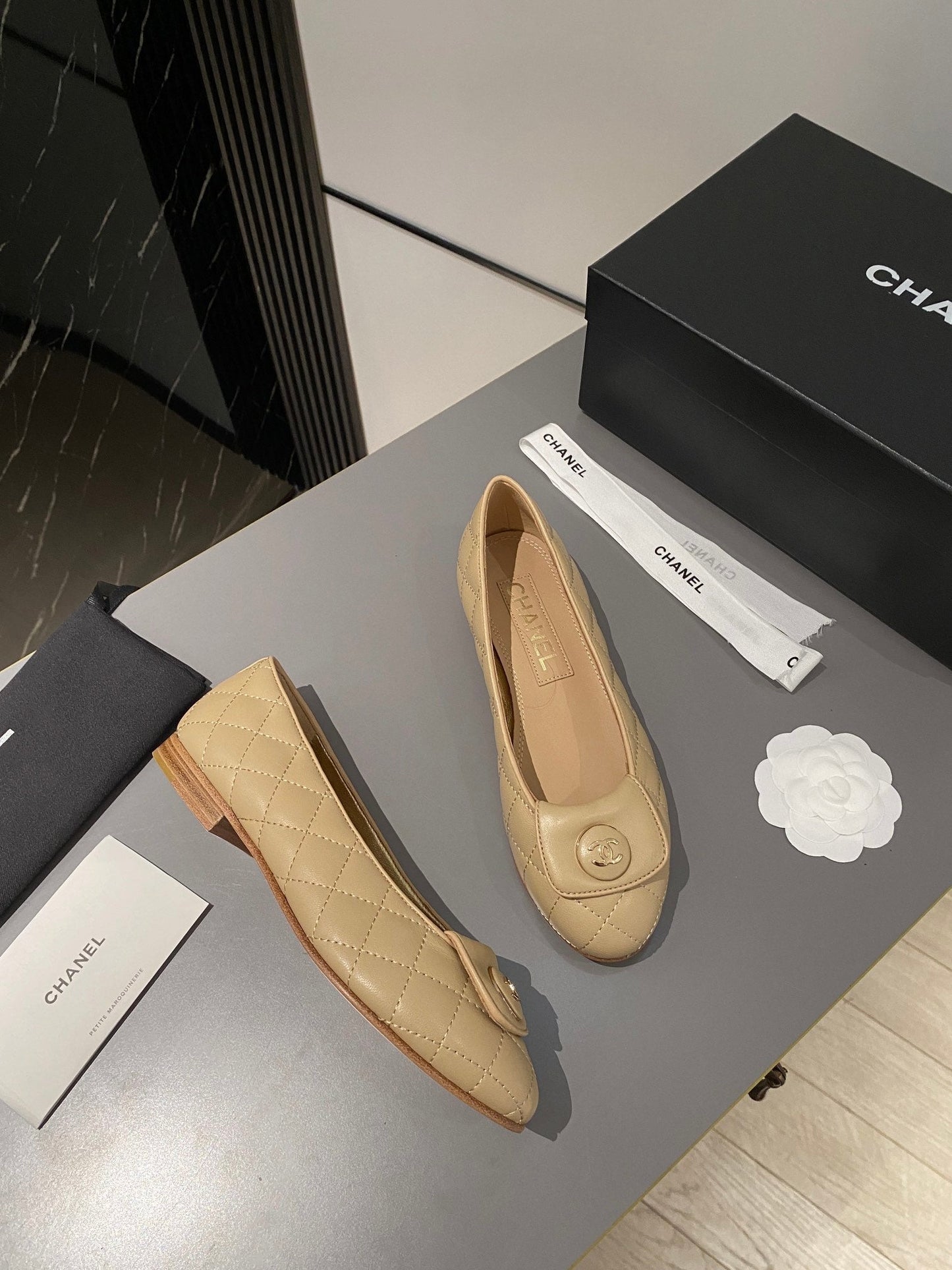 BALLET FLAT BEIGE CREAM LAMBSKIN - 35