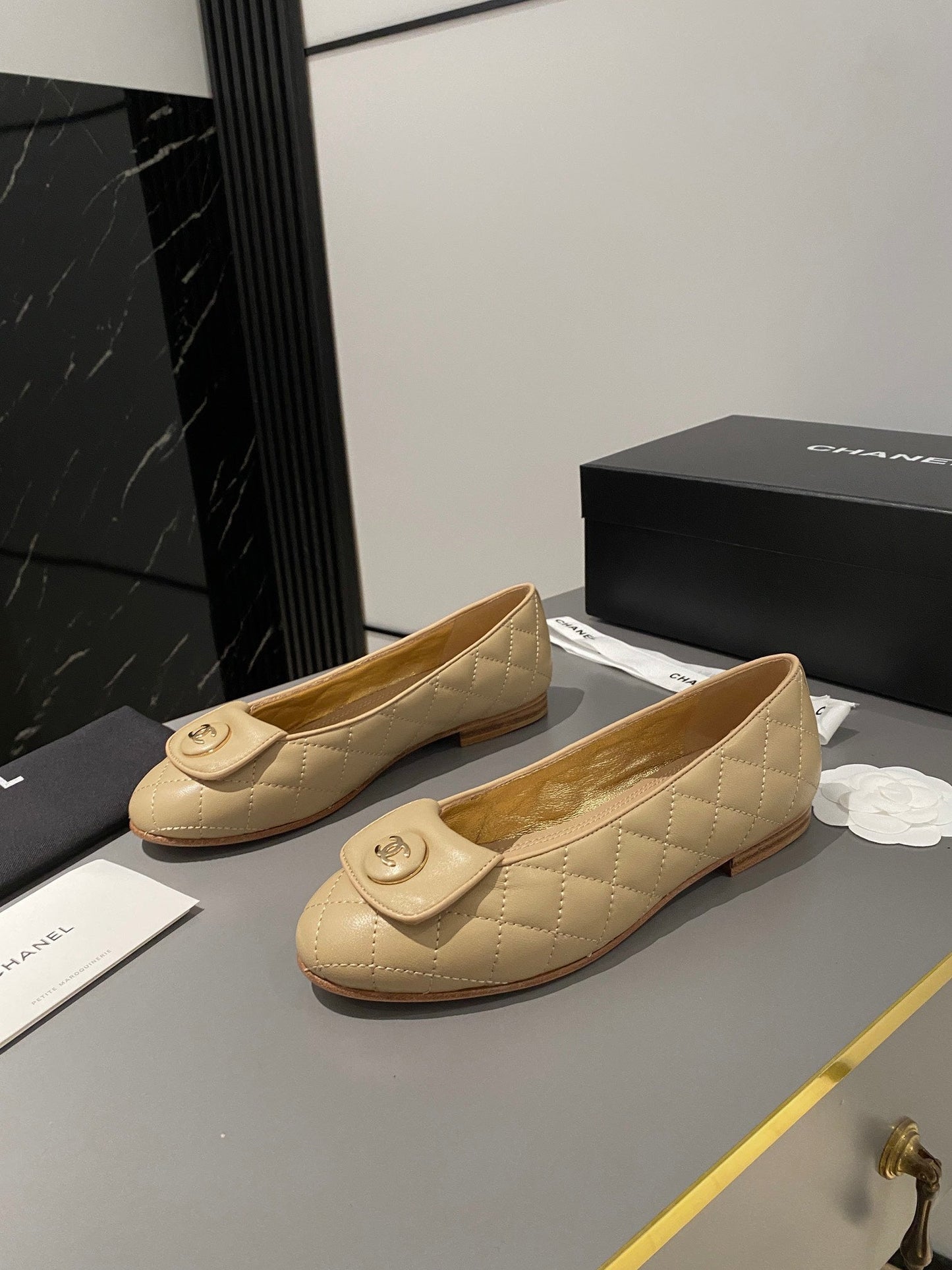 BALLET FLAT BEIGE CREAM LAMBSKIN - 35