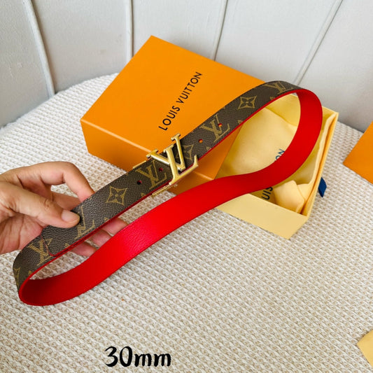 LV Initiales 30mm Reversible Belt Gold Rotating Buckle Red Brown Leather - 30