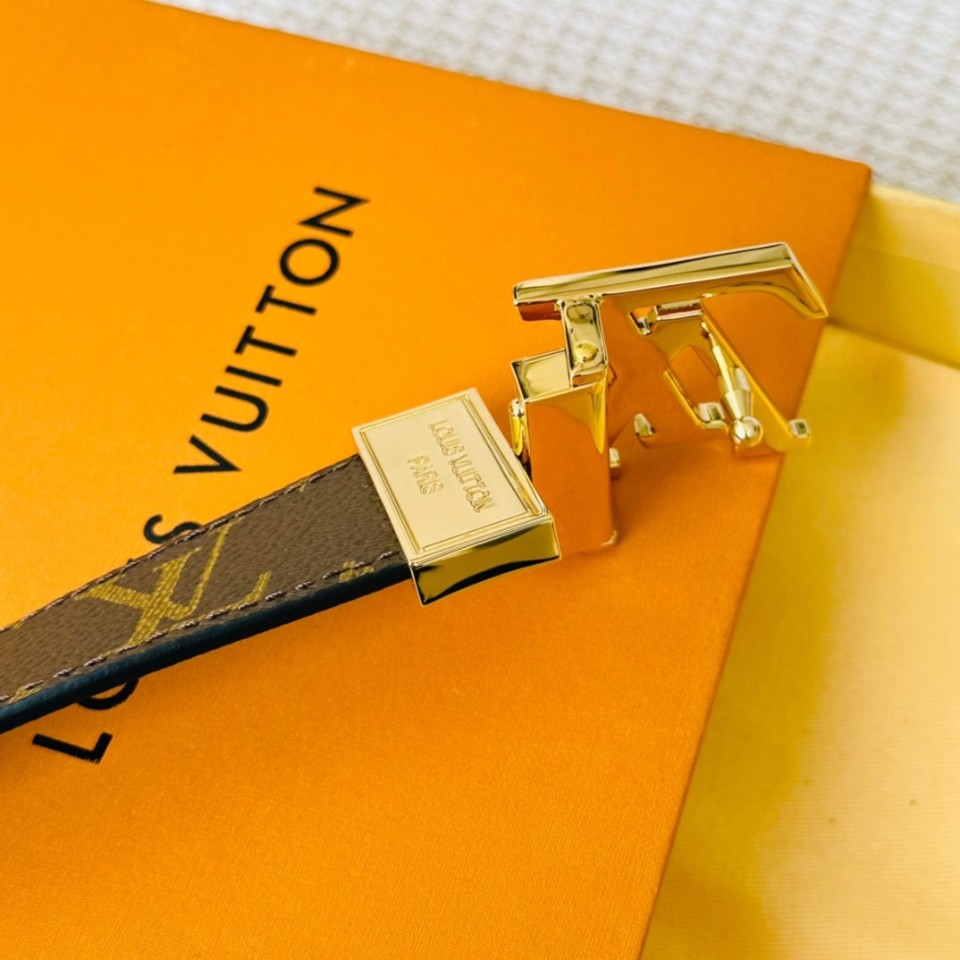 LV Initiales 30mm Reversible Belt Gold Rotating Buckle Black Brown Leather - 30