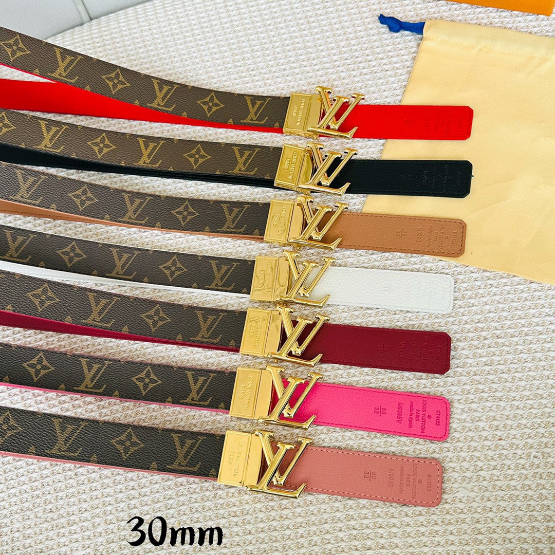 LV Initiales 30mm Reversible Belt Gold Rotating Buckle Black Brown Leather - 30