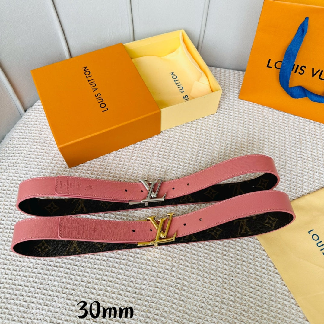 LV Initiales 30mm Reversible Belt Silver Rotating Buckle Pink Brown Leather - 30