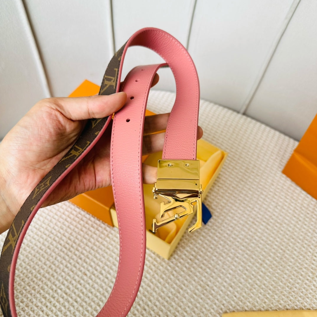 LV Initiales 30mm Reversible Belt Gold Rotating Buckle Pink Brown Leather - 30