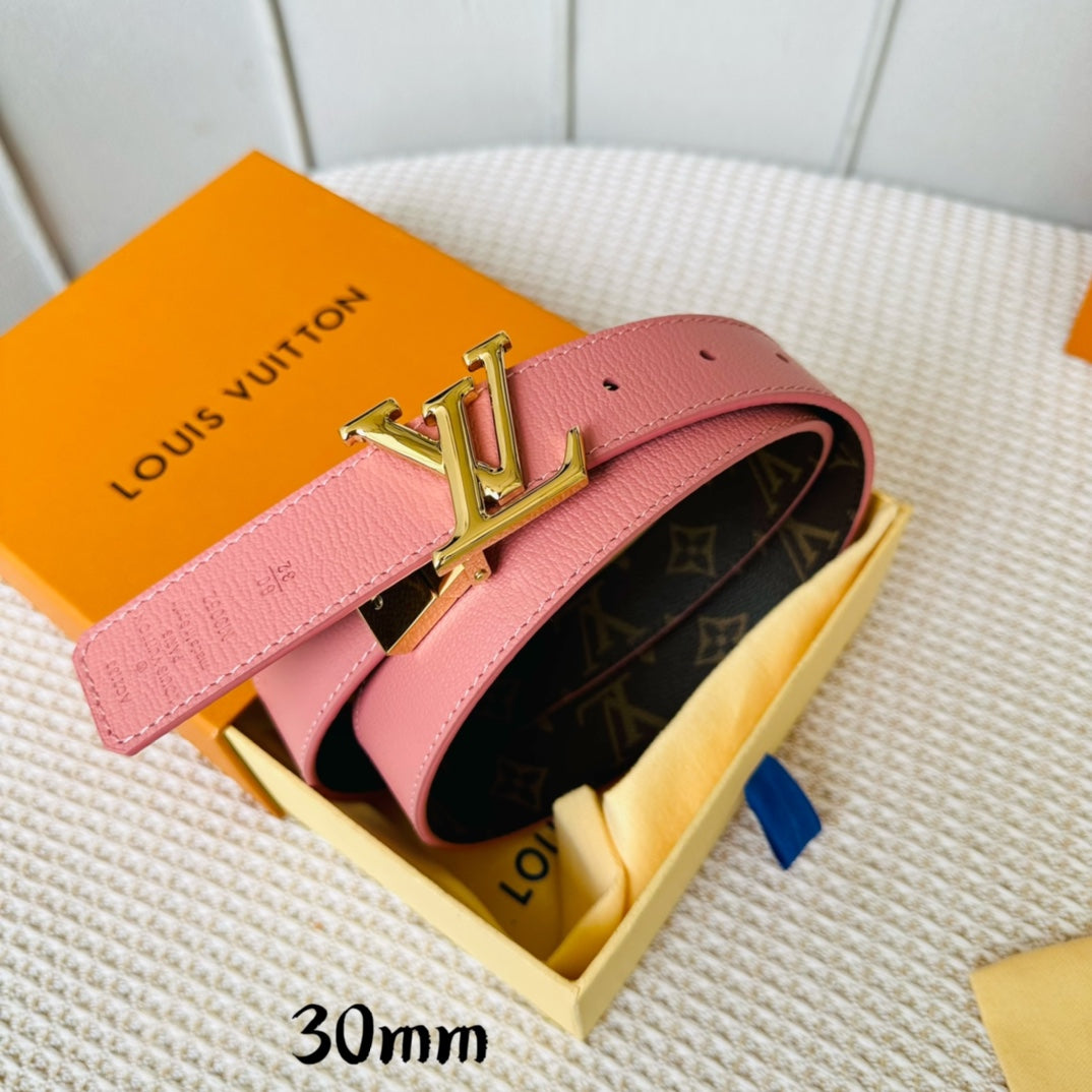 LV Initiales 30mm Reversible Belt Gold Rotating Buckle Pink Brown Leather - 30