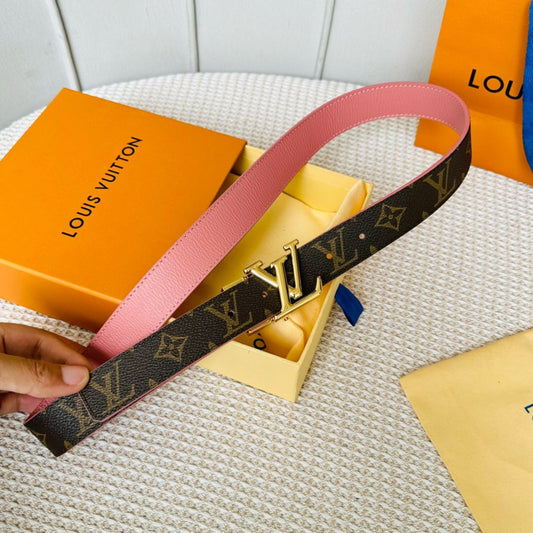 LV Initiales 30mm Reversible Belt Gold Rotating Buckle Pink Brown Leather - 30