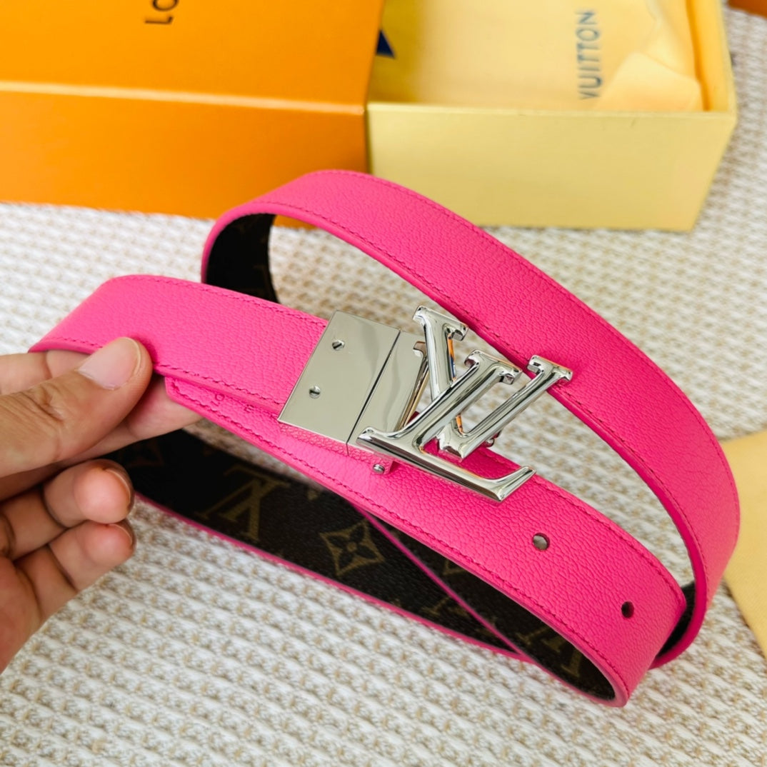 LV Initiales 30mm Reversible Belt Silver Rotating Buckle Hot Pink Brown Leather - 30