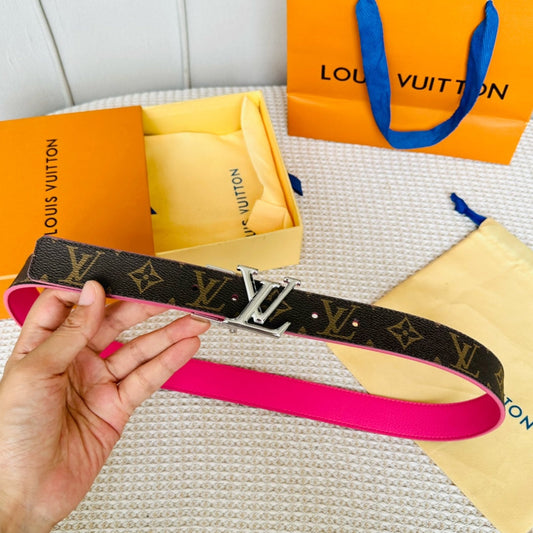 LV Initiales 30mm Reversible Belt Silver Rotating Buckle Hot Pink Brown Leather - 30
