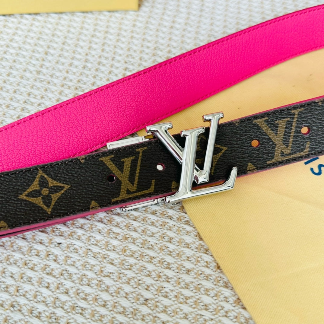 LV Initiales 30mm Reversible Belt Silver Rotating Buckle Hot Pink Brown Leather - 30