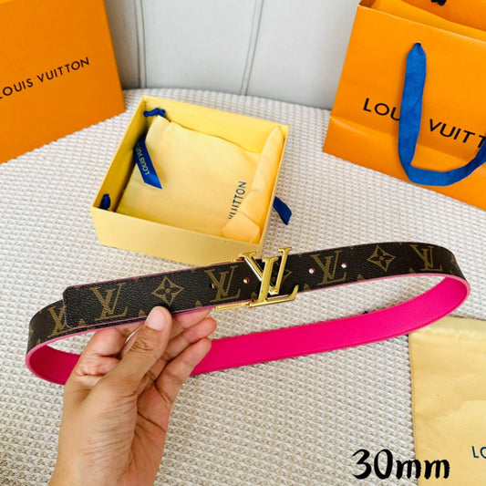 LV Initiales 30mm Reversible Belt Gold Rotating Buckle Hot Pink Brown Leather - 30
