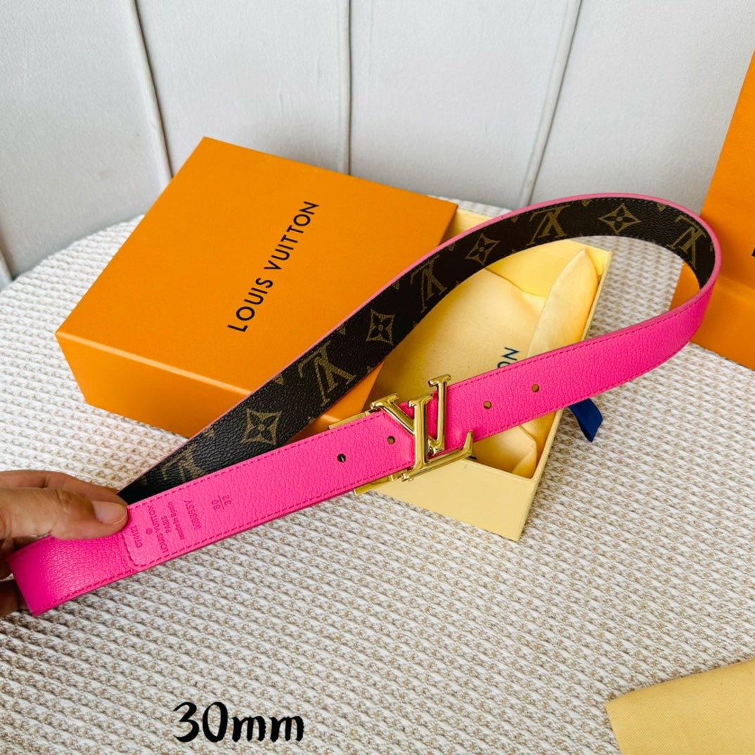 LV Initiales 30mm Reversible Belt Gold Rotating Buckle Hot Pink Brown Leather - 30