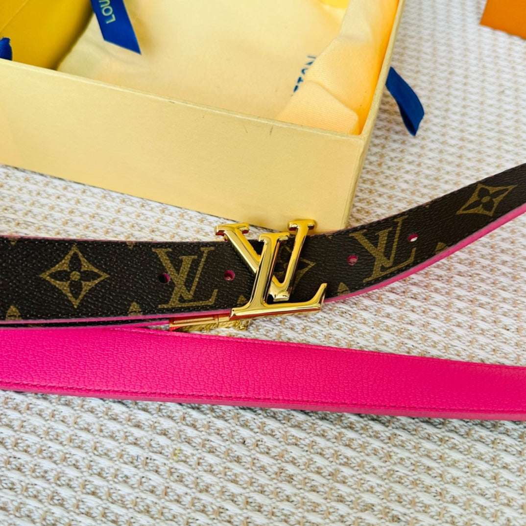 LV Initiales 30mm Reversible Belt Gold Rotating Buckle Hot Pink Brown Leather - 30