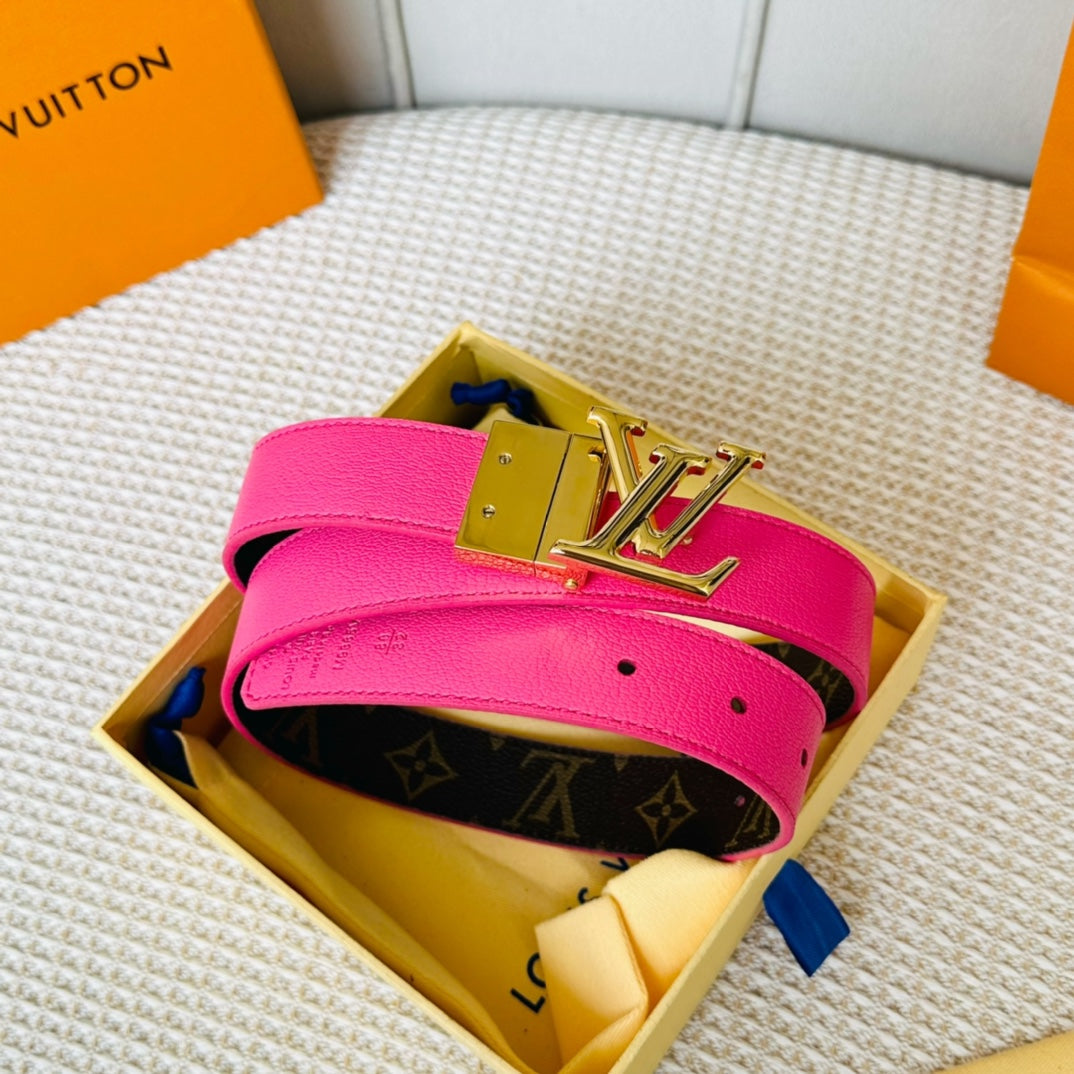 LV Initiales 30mm Reversible Belt Gold Rotating Buckle Hot Pink Brown Leather - 30