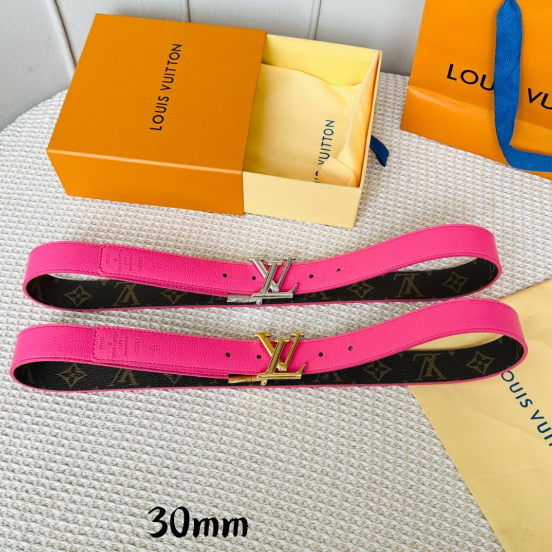 LV Initiales 30mm Reversible Belt Gold Rotating Buckle Hot Pink Brown Leather - 30