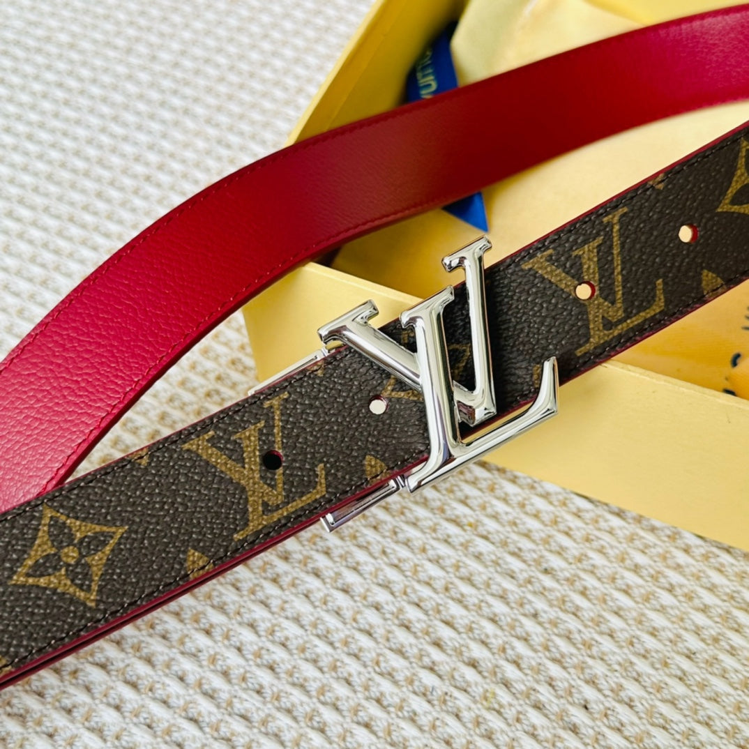 LV Initiales 30mm Reversible Belt Silver Rotating Buckle Burgundy Brown Leather - 30