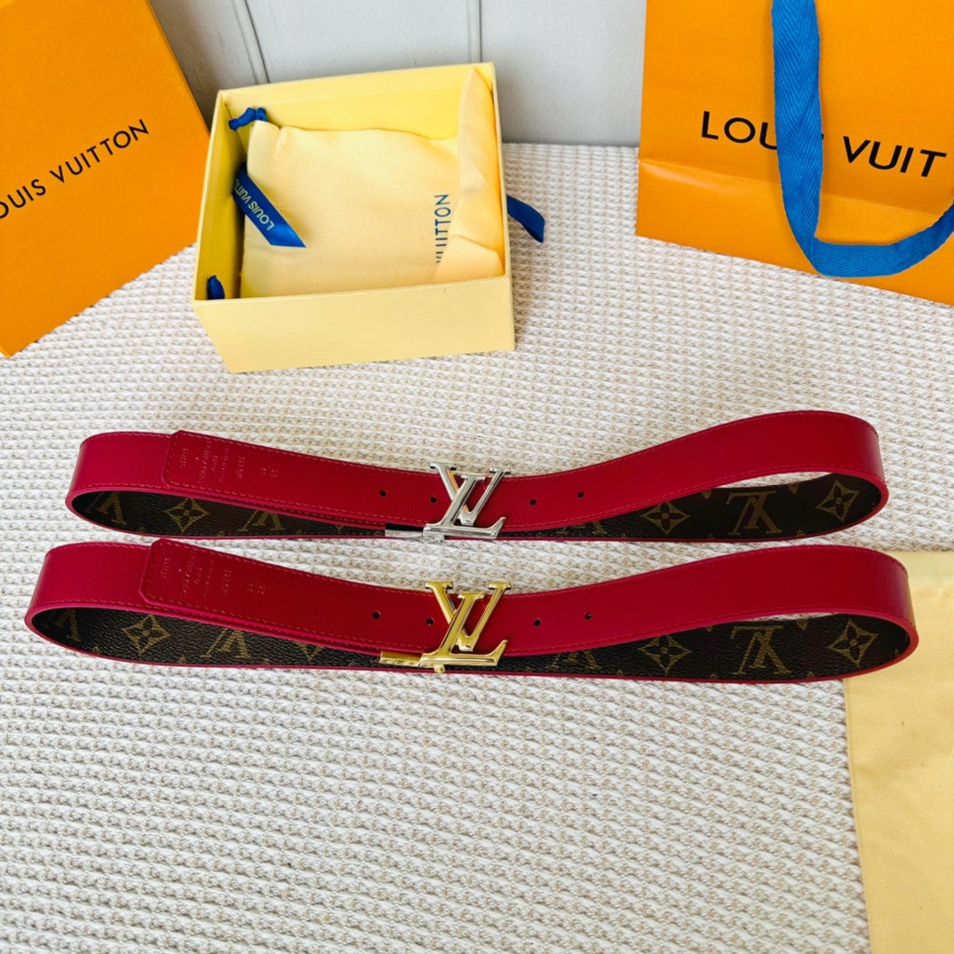 LV Initiales 30mm Reversible Belt Silver Rotating Buckle Burgundy Brown Leather - 30