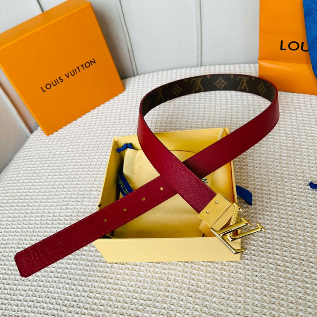 LV Initiales 30mm Reversible Belt Gold Rotating Buckle Burgundy Brown Leather - 30
