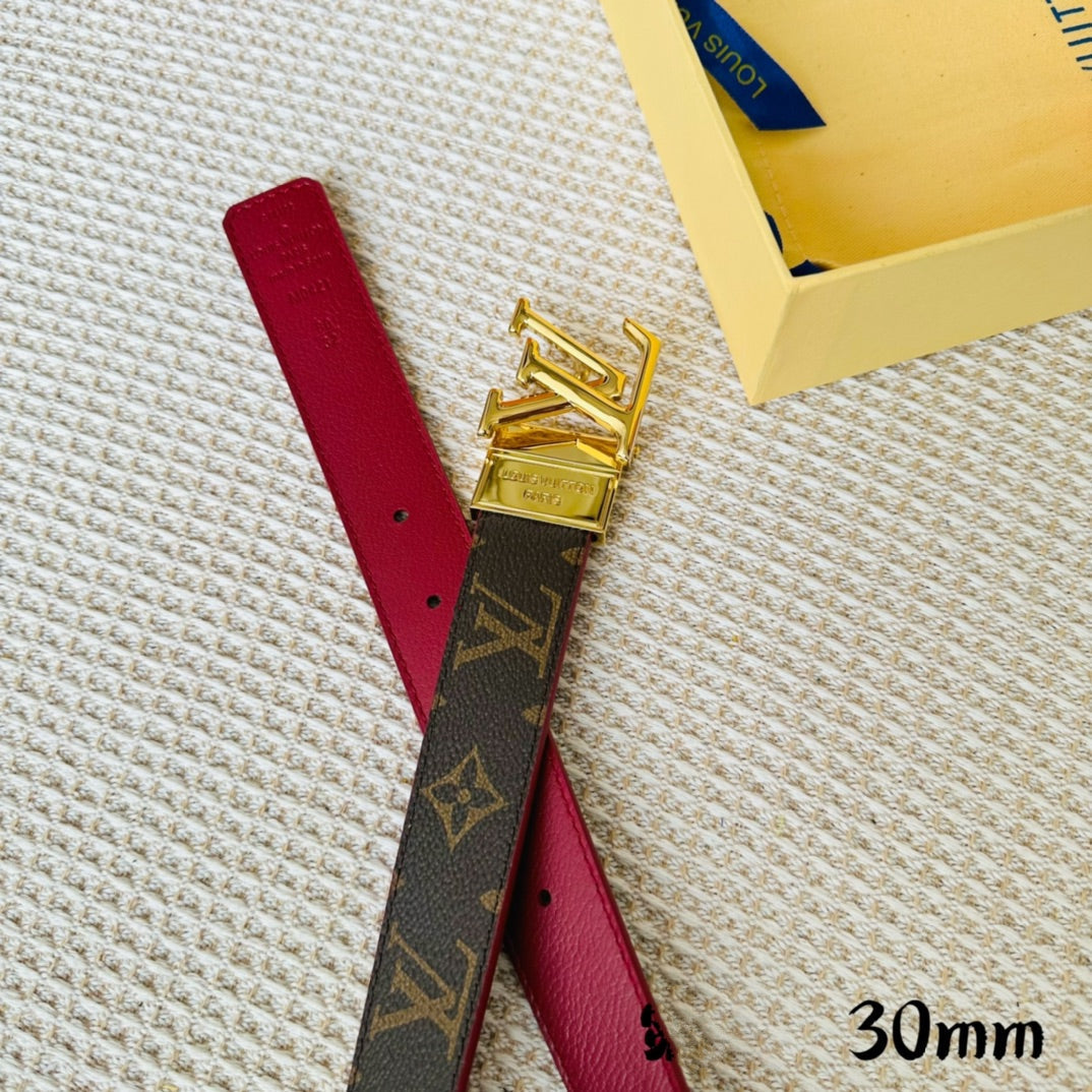 LV Initiales 30mm Reversible Belt Gold Rotating Buckle Burgundy Brown Leather - 30