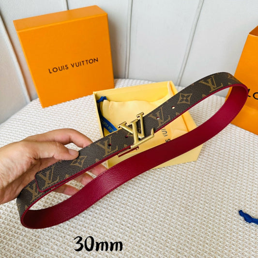 LV Initiales 30mm Reversible Belt Gold Rotating Buckle Burgundy Brown Leather - 30