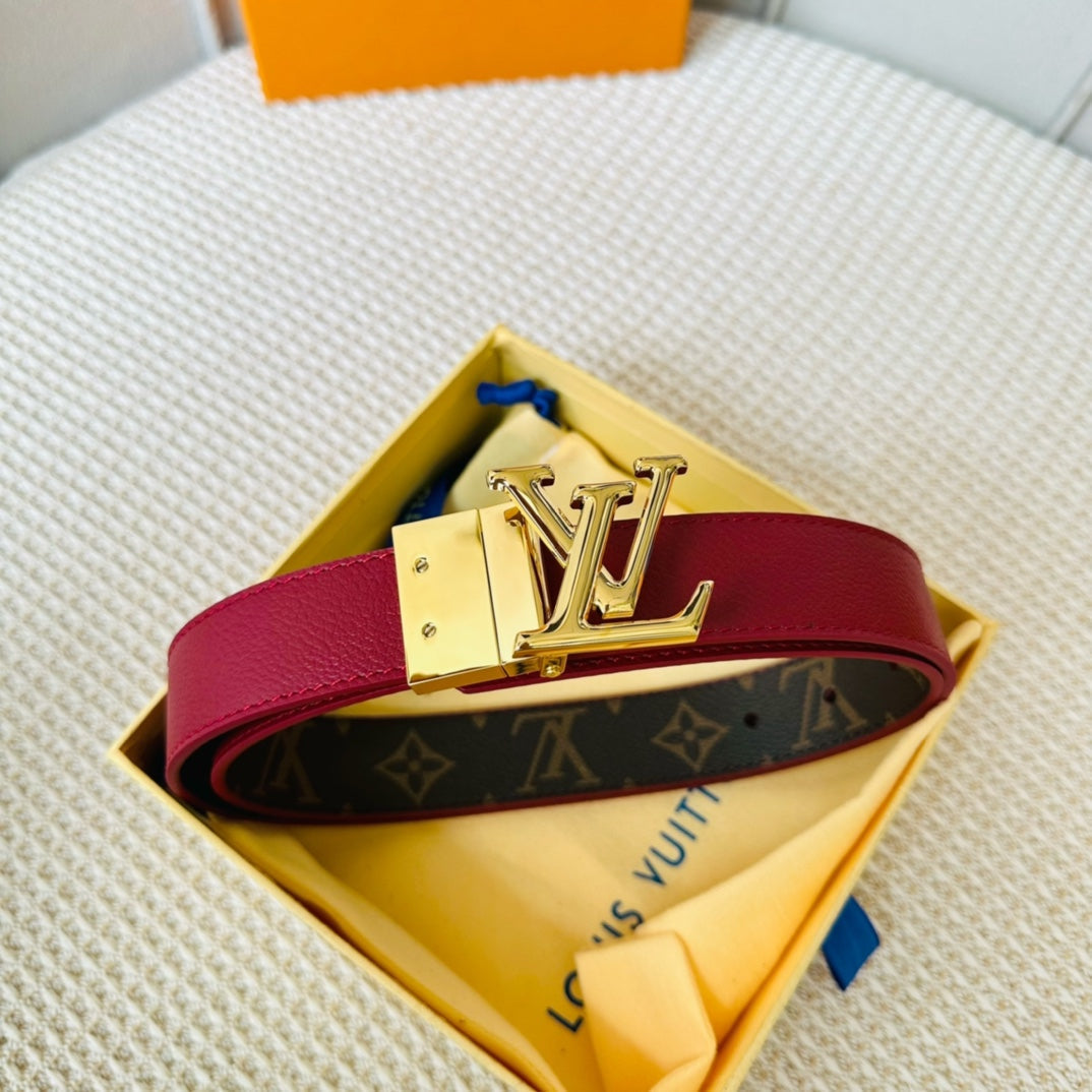 LV Initiales 30mm Reversible Belt Gold Rotating Buckle Burgundy Brown Leather - 30