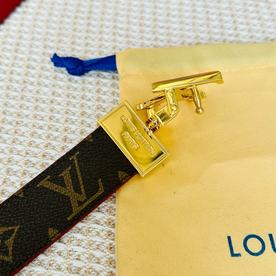 LV Initiales 30mm Reversible Belt Gold Rotating Buckle Burgundy Brown Leather - 30